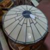 Image 2 : Pair  Of Matching Vintage Stined Glass Leaded Shades With Filigree Lower Rim 16" Diameter  Good Cond