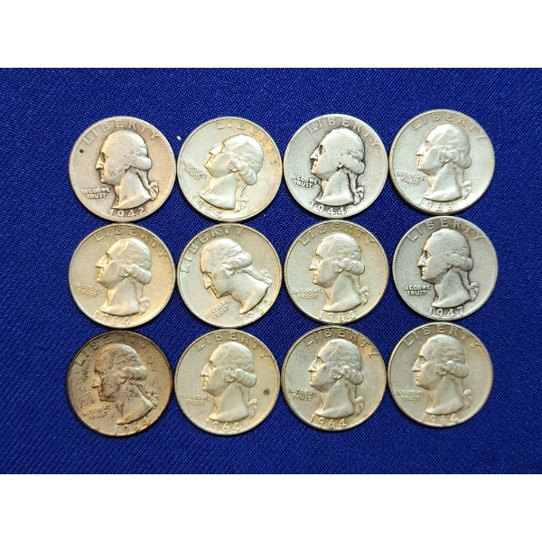 Assorted Years 90% Silver Washington Quarters - Face Value: $3.00