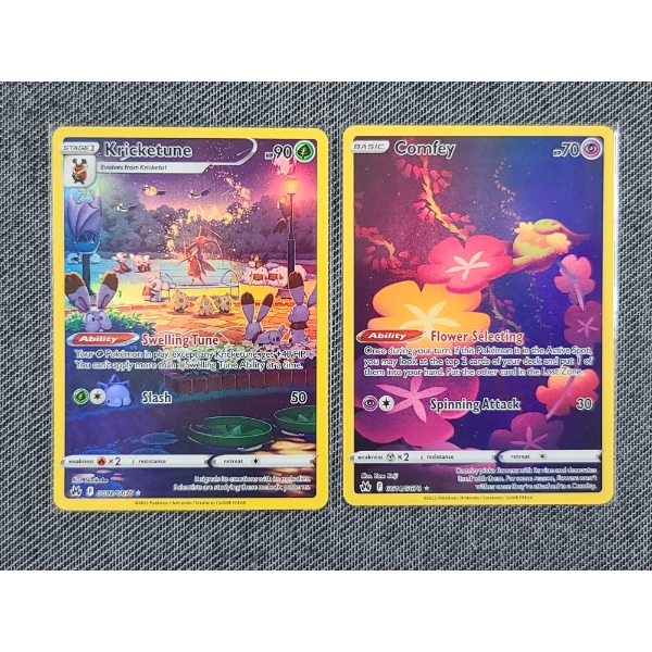 Lot of Two Galarian Gallery 2023 Pokemon Holo Illustration Rare Trading Cards! Kricketune & Comfey