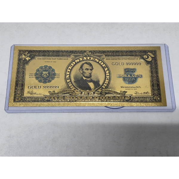 Five Dollar Gold Back 999999 24k Gold Note In Mint Condition In Protective Holder