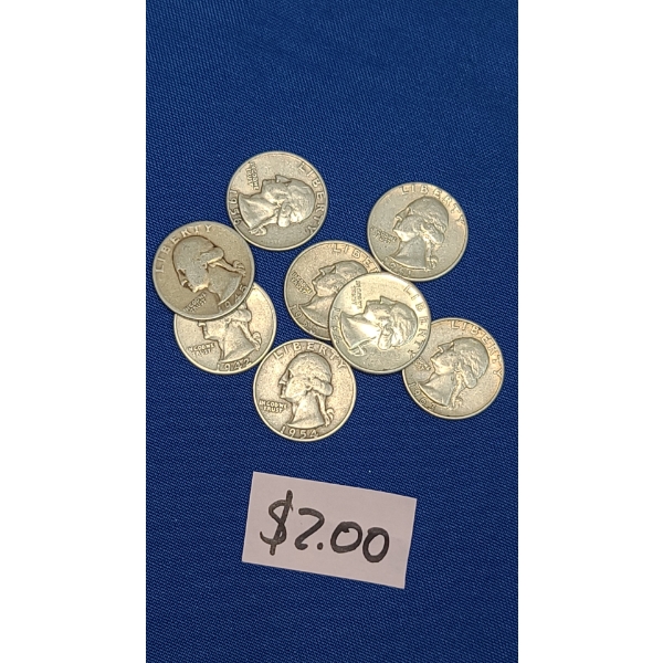 Assorted Years/Mint Marks 90% Silver Washington Quarters - Face Value: $2.00