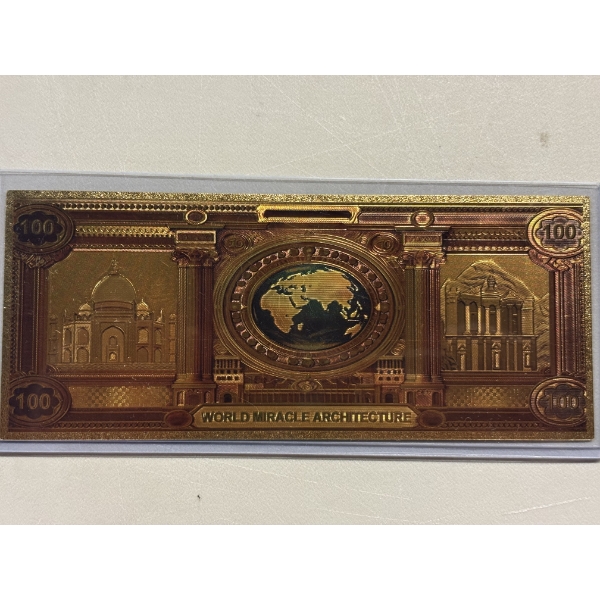 The Pyramid of Chichen Itza - Seven Wonders of the World .999 Gold Foil Note In Holder - Mint Condit