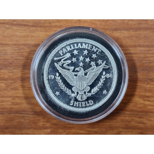 One Troy Oz .999 Fine Silver Parliament Shield Round in Protective Case