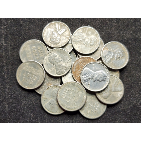 20 Assorted Condition 1943 Steel Pennies - $0.20 Face Value