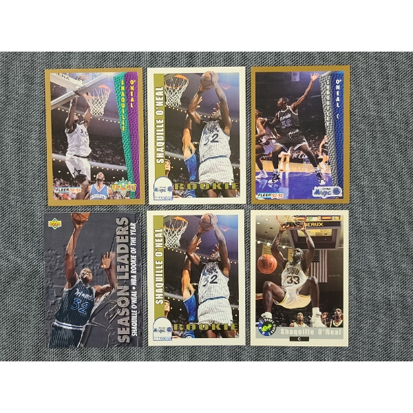 Lot of Six Assorted 1990's Shaquille O'Neal Basketball Trading Cards Ft. Rookies! 