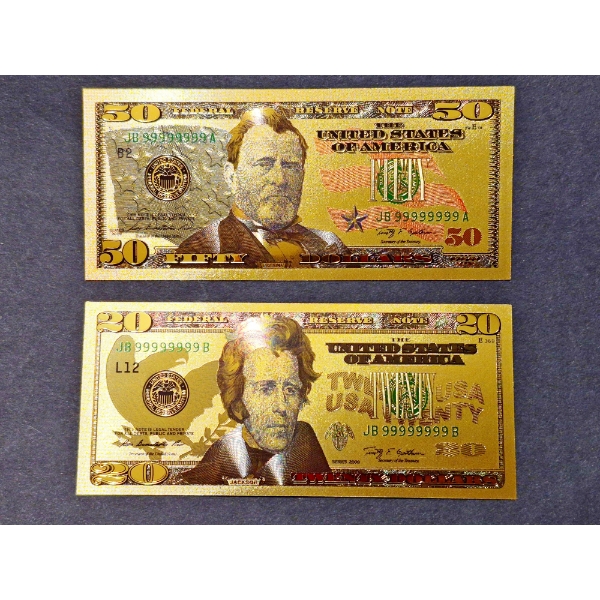 UNITED STATES GOLD FOIL $ 50& $ 20 NOTE - PURE 24K .999 FINE GOLD FOIL LAMINATED IN PROTECTIVE LAYER