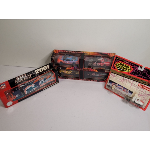 Race Images Collectors 4 Pack, Die-Cast Road Champs Kenworth Tractor Trailer And NFL 2001 Tractor Tr