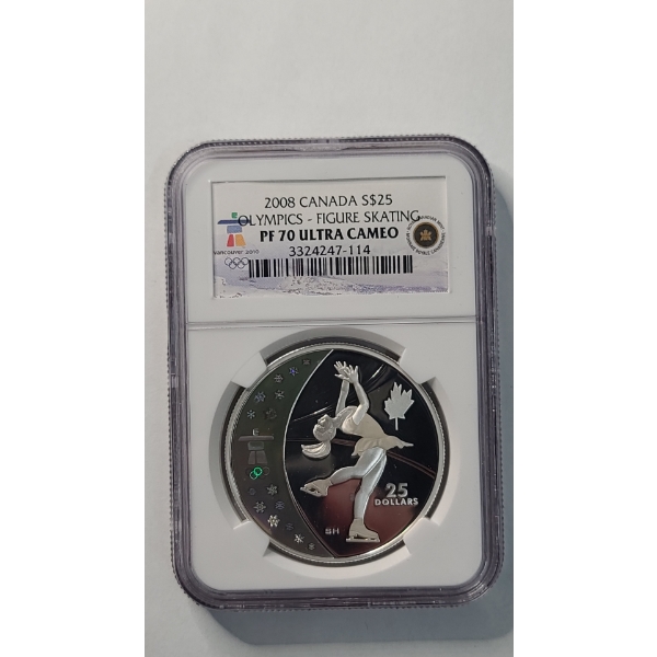 NGC 2008 PF70 ULTRA CAMEO 2010 Vancouver Olympic Games Figure Skating Sterling Silver Hologram Coin