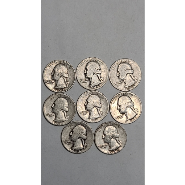 Assorted Years/Mint Marks 90% Silver Washington Quarters - Face Value: $ 2.00
