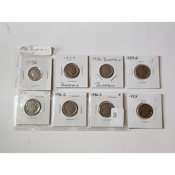 Lot of 8 Assorted Years U.S. Buffalo Nickels in Holders