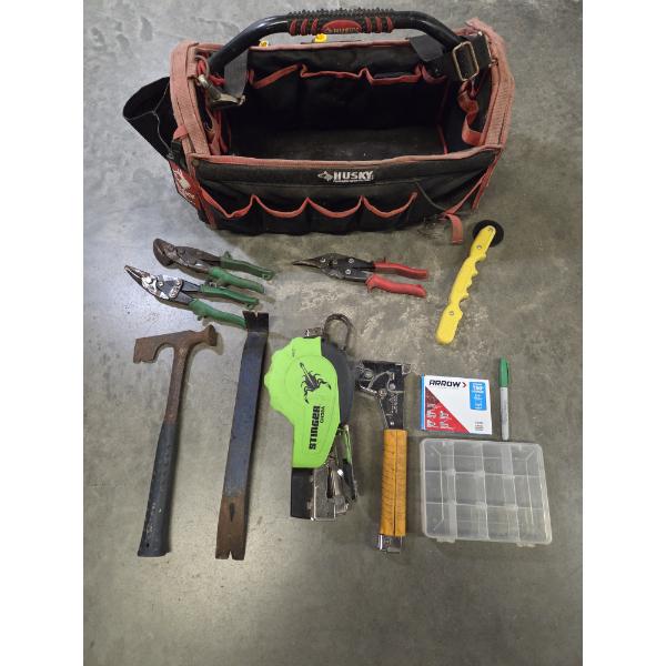 Stinger Cap Hammer, Hammer Tacker, Husky Tool Tote, Pry Bar, Snips & More