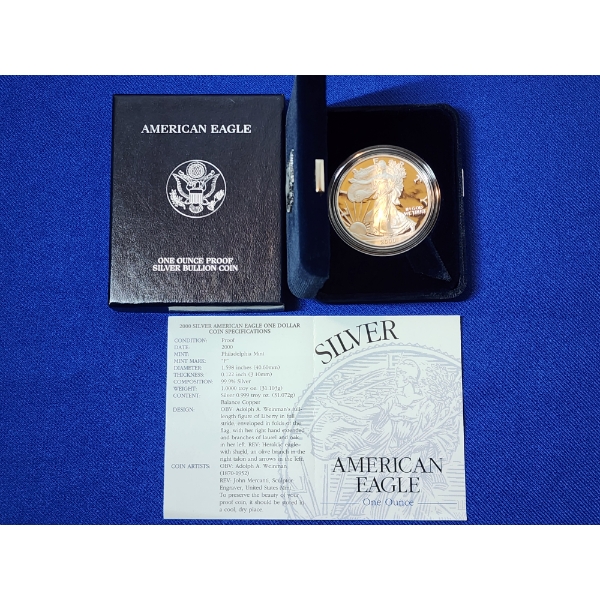 2000-P Silver American Eagle Proof $1 - 1 Troy oz .999 Fine Silver w/ Box & CoA