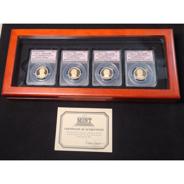2014-S Presidential Dollar Proof Set of 4 Graded Coins ANACS PR70 DCAM - Face Value: $4.00