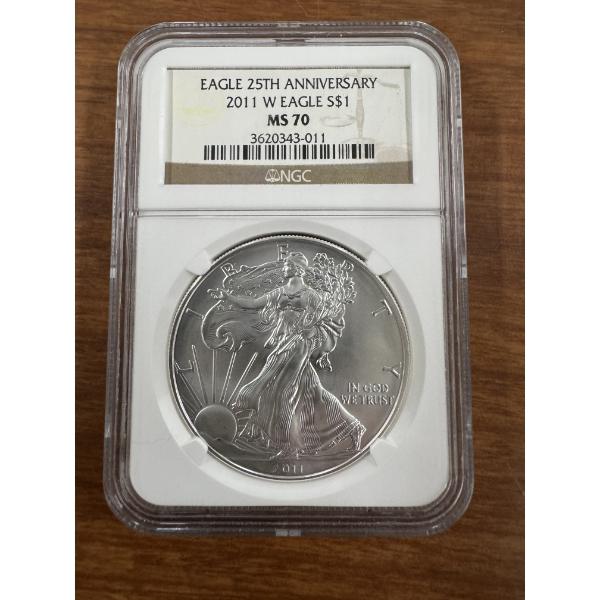 2011 - W United States 25th Anniversary Silver Eagle .999 One Troy Ounce Fine Silver Coin - MS 70