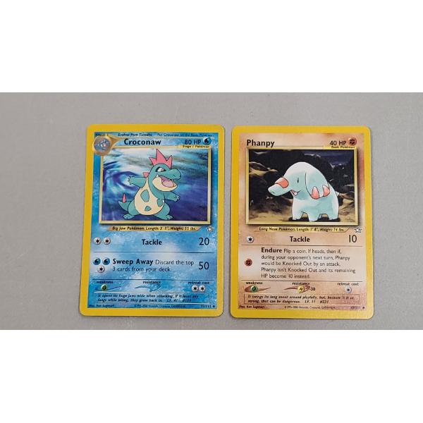 Vintage Pokémon Trading Cards Featuring Croconaw & Phanpy From The Neo Genesis Set