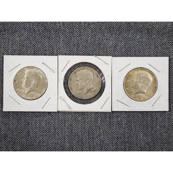 Three 40% Silver Kennedy Half Dollars in Good Condition
