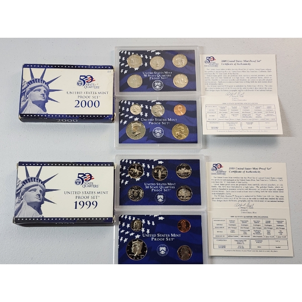 2000 & 1999 U.S. Mint Proof Sets in Original Packaging With CoA