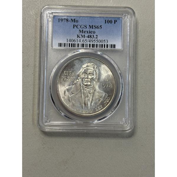 72% Silver, 28% Copper 1978-Mo PCGS-MS65 Mexico KM-483.2 - Cien Pesos - Mintage 9,879,000