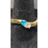 Image 2 : Women's Sterling Silver Ring With Blue & Clear Heart Shaped Stones (Engraved) -Size 9 - Weight: 2.8g