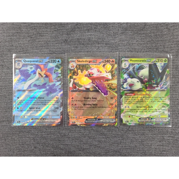 Lot of Three Assorted Near Mint Holo Rare Pokemon Trading Cards - Ft. Meowscarada EX & More!