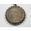 Image 4 : 1922 United States Silver Peace Dollar on Necklace With Blue Stones Surrounding!