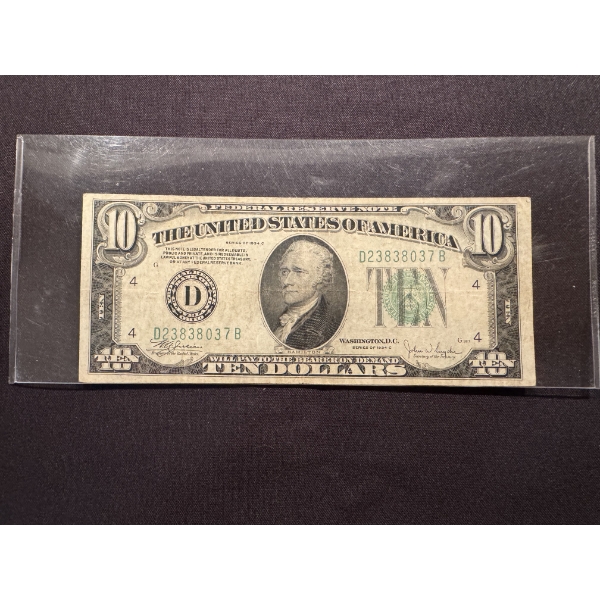 1934 $10 United States Hamilton Bill - Excellent Condition