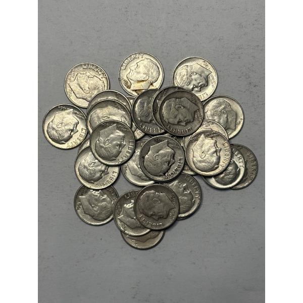 Lot of 30 90% Silver, Assorted Year, Roosevelt Dimes FV $3.00