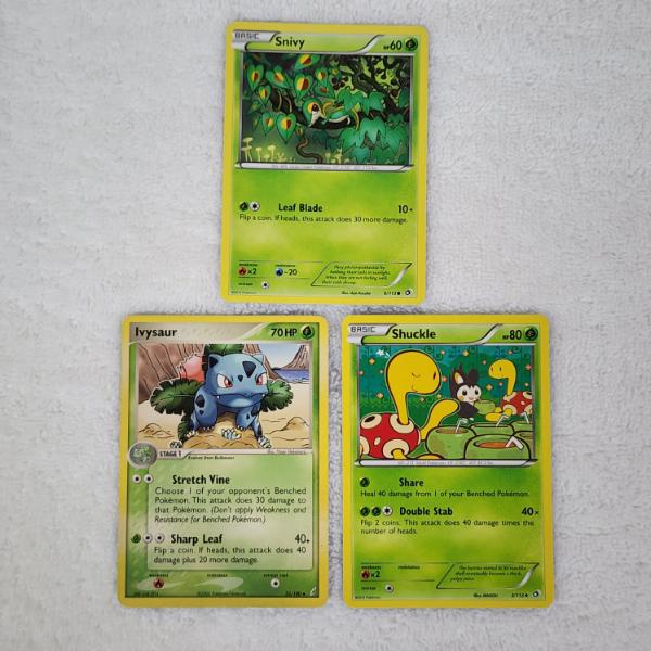 Three Assorted Vintage Grass Type Pokemon Trading Cards