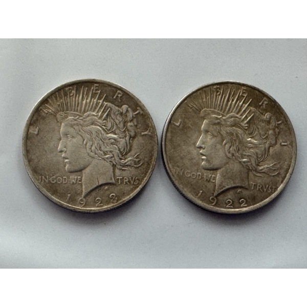  2 - 1922 Peace Silver Dollars - Mint Condition