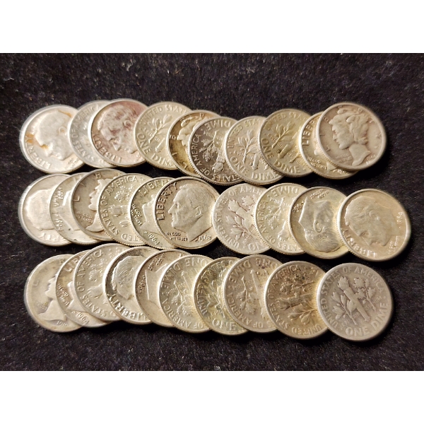 $3 Face Value in Assorted 90% Silver Dimes