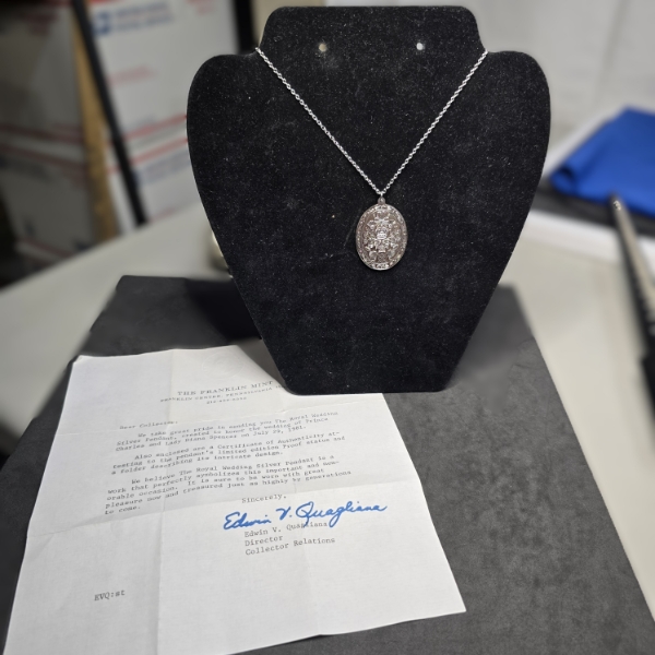 Sterling Silver Royal Wedding Pendant - Charles/Diana - 17g TW - With Coin Style Necklace