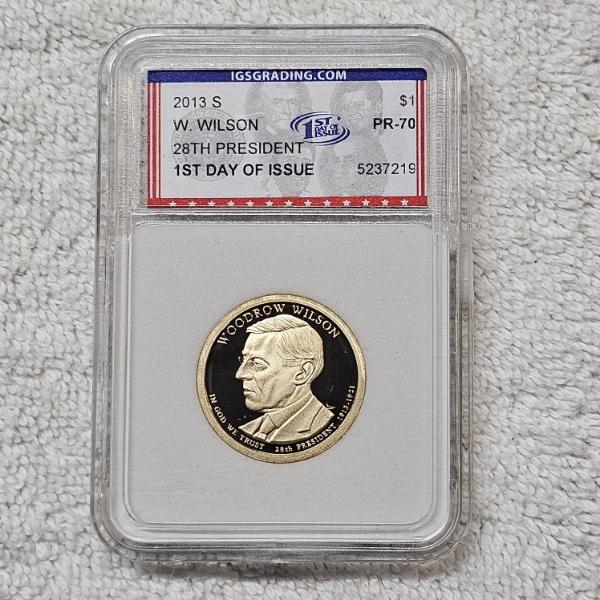 2013 S Woodrow Wilson Presidential Dollar graded PR70 by IGS Grading