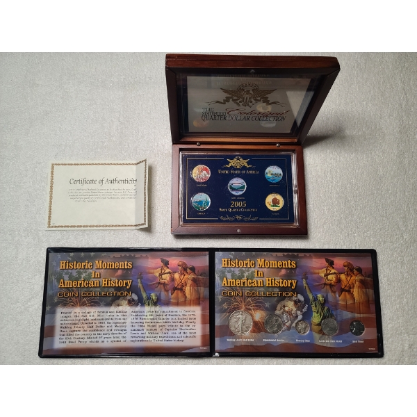 Historic Moments in American History Coin Collection & 2005 Colorized State Quarter Collection Case
