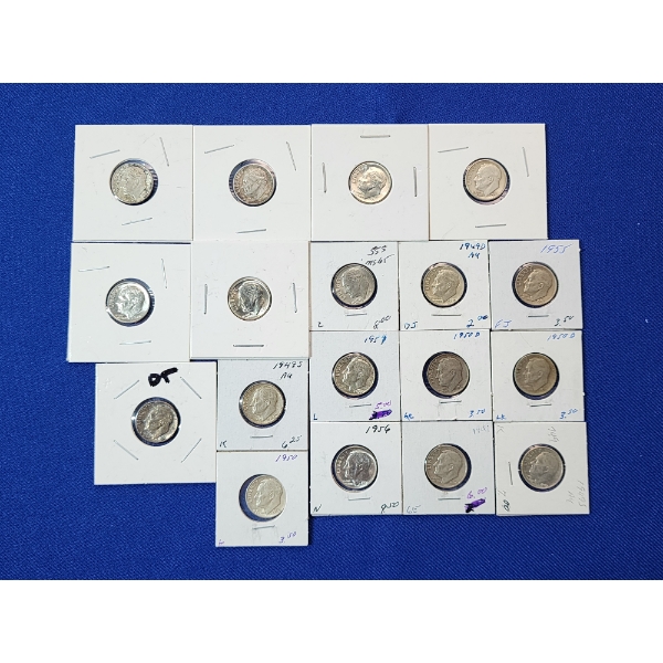 x18 Assorted Years Higher-Grade Roosevelt Silver Dimes FV: $1.80