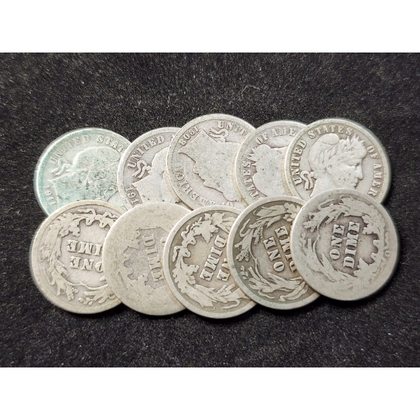 $1.00 Face Value in Assorted 90% Silver Barber Dimes 
