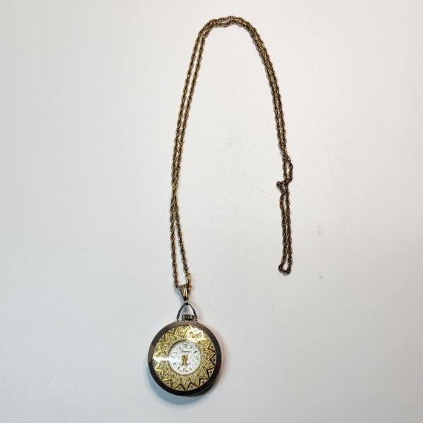 Vintage Gold-Tone Filigree Lucerne Swiss-Made Mechanical Pendant Watch