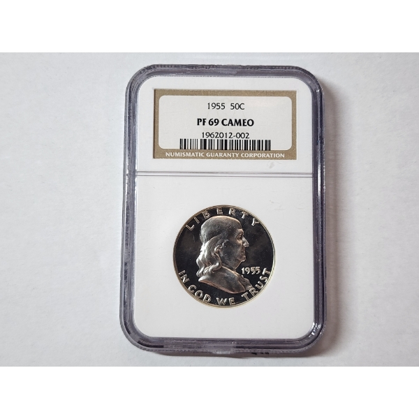 1955 Franklin Half Dollar 90% Silver - NGC PF 69 CAMEO