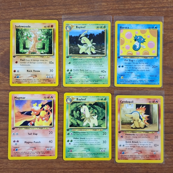 Six Assorted Vintage 1st Edition Pokemon Trading Cards 