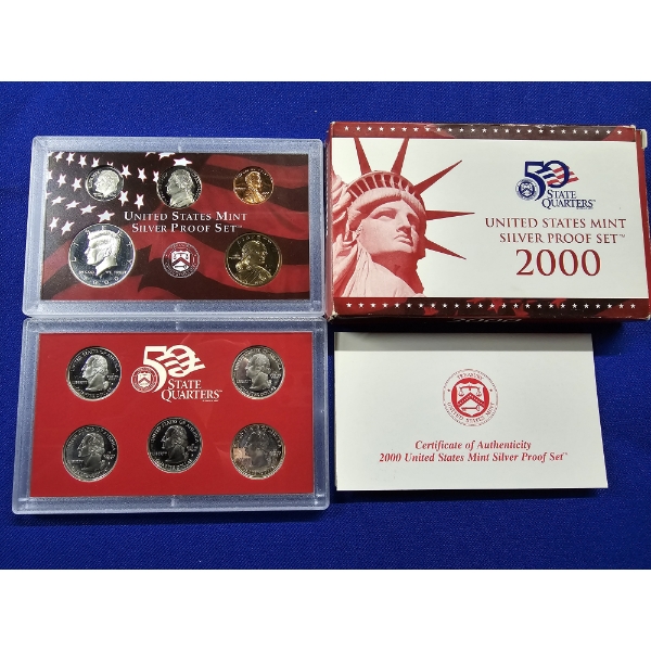 2000-S United States 50 State Quarters Mint Silver Proof Set - 10 Coin Set w/ box & COA