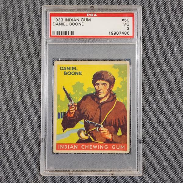 RARE 1933 Indian Chewing Gum #50 Daniel Boone Trading Card Graded Very Good at PSA 3