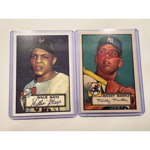 1952 Mantle & Mays Topps Throwback Baseball Cards In Protective Holders - Mint Condition