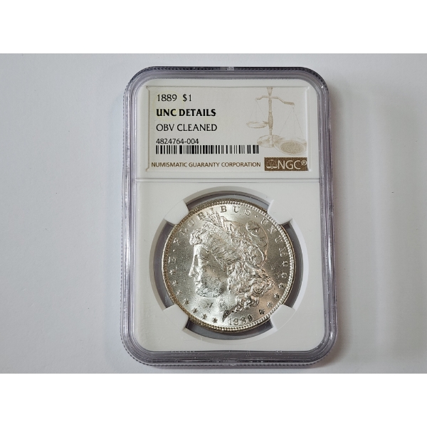 NGC UNC Details OBV Cleaned 1889 90% Silver Morgan Dollar