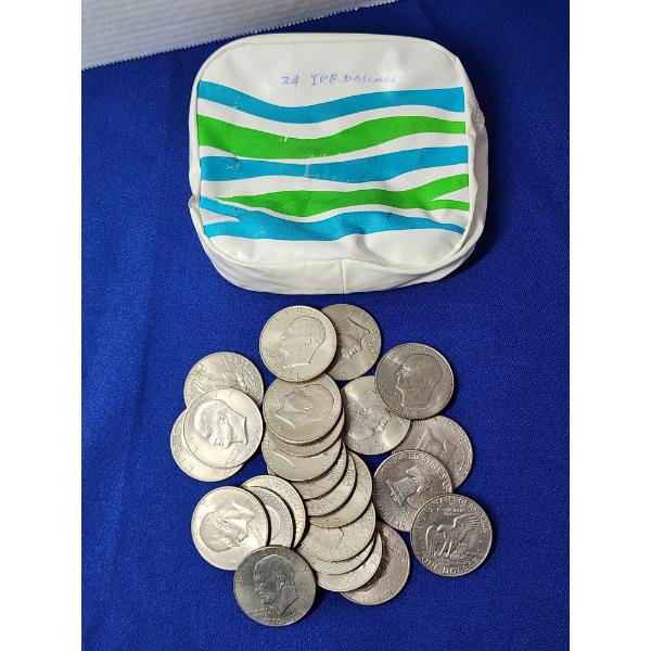 x24 Eisenhower Dollar Coins, Assorted Years, Face Value : $24.00