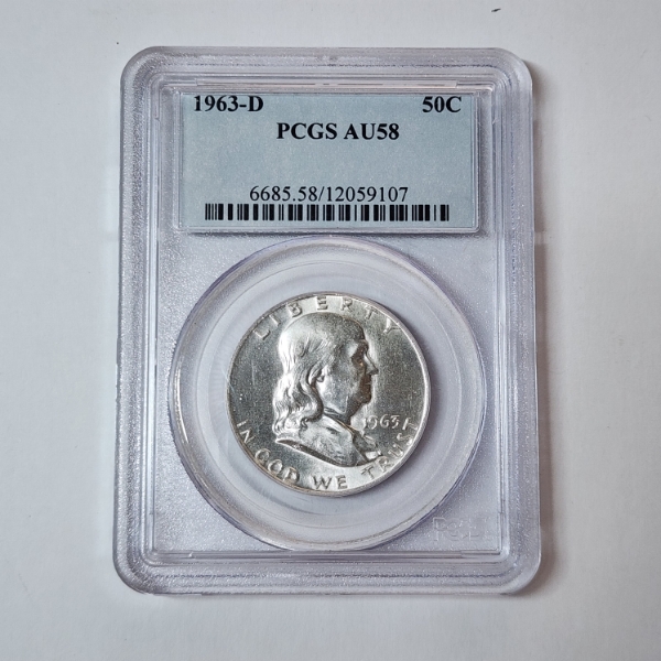 1963-D Franklin Half Dollar Graded by PCGS AU58 - 90% U.S. Silver Coin
