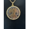 Image 2 : .999 Silver, Gold Plated 1 Troy Ounce American Eagle on Gold Plated Necklace