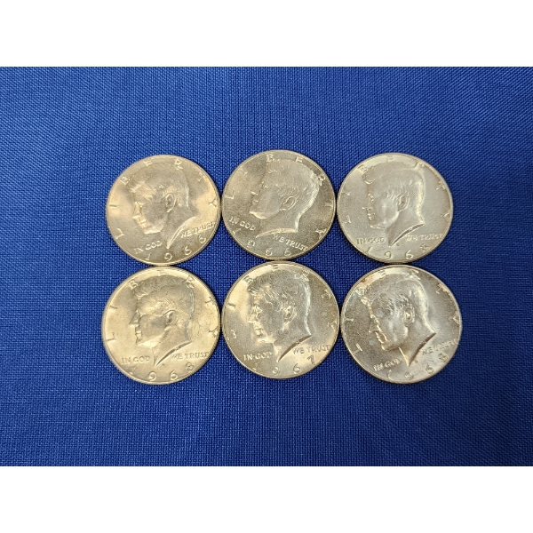 x6 Late 1960's Kennedy Half Dollars 40% Silver FV: $3.00