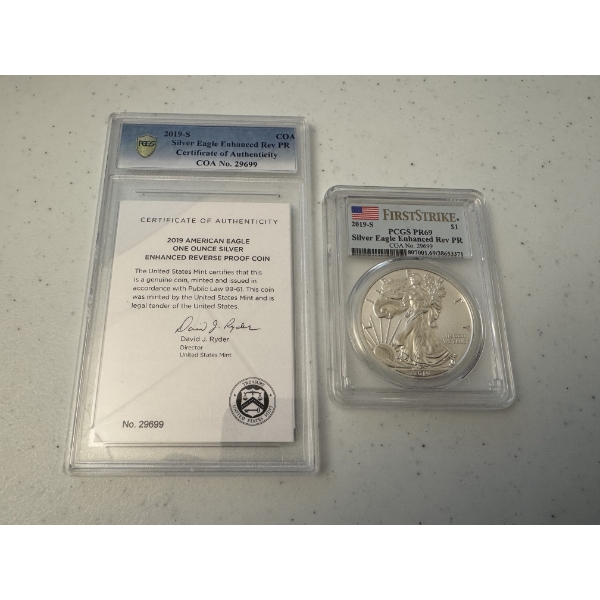 2019-S US Silver Eagle Enhanced Reverse Proof PCGS PR69 with COA #29699