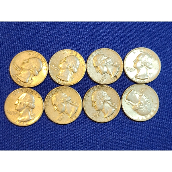 Assorted Years 90% Silver Washington Quarters - Face Value: $2.00