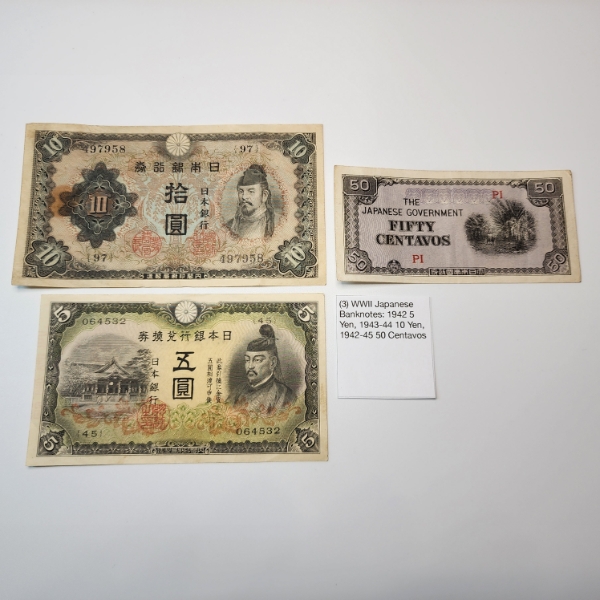 Three Assorted WWII 1940's Japanese Banknotes