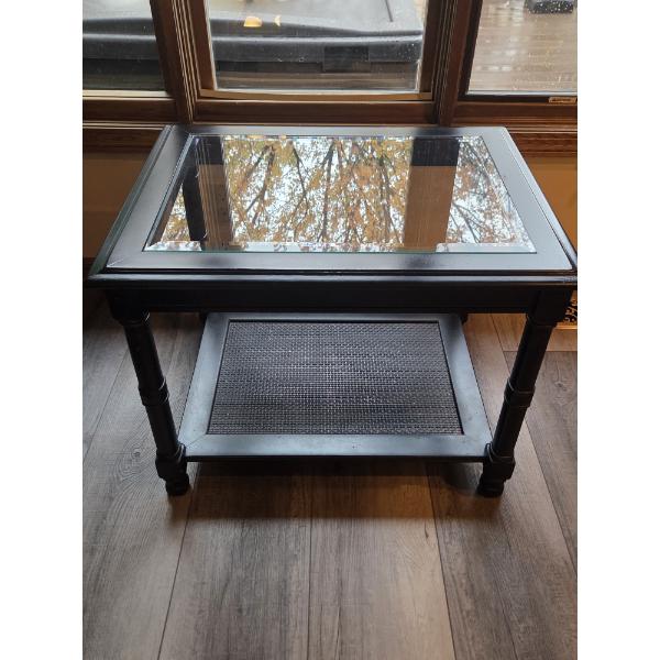 Solid Black Side Table With Glass Top 27"x21"
